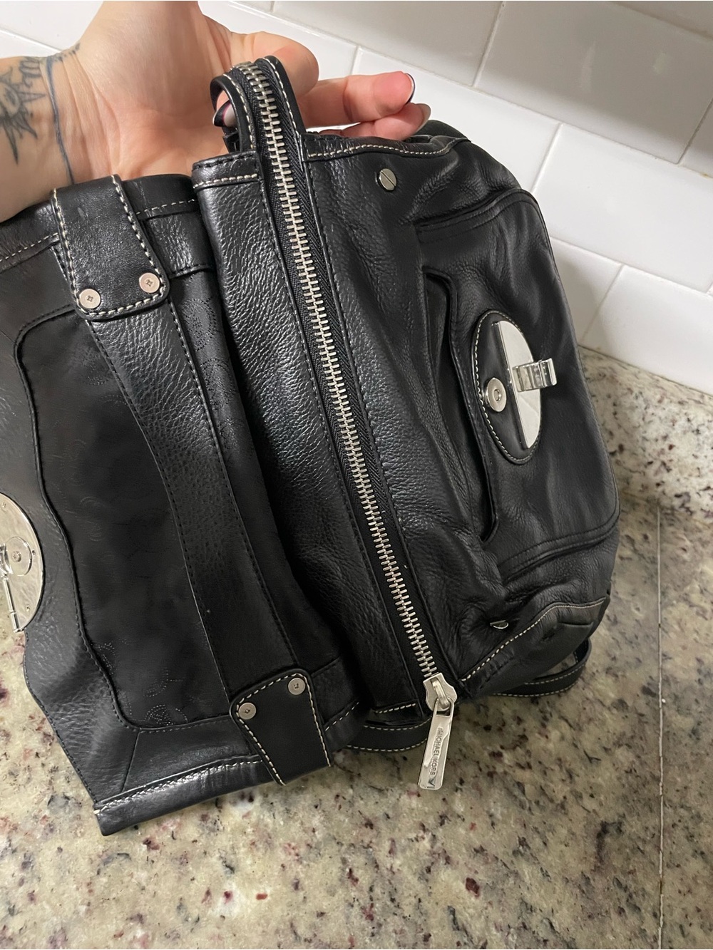 Michael Kors Margo leather satchel bag with silver-toned turnlock hardware biker - Picture 14 of 16